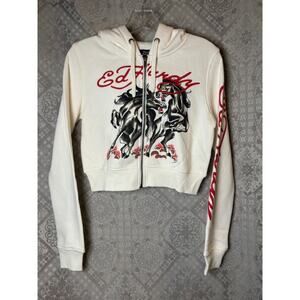 NWT Ed Hardy Cropped Zipper Sweatshirt Women's L Cute Iconic Brand Graphic